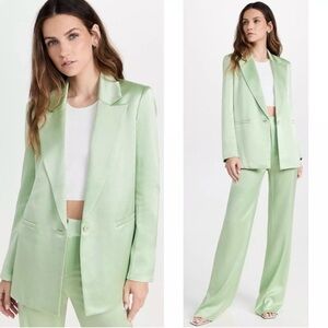 Alice + Olivia Denny Satin Single Breasted Boyfriend Blazer Green Tea Size 6 New